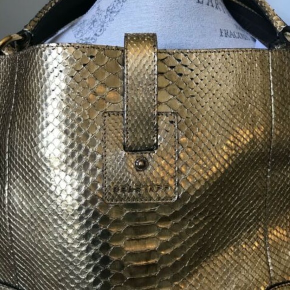 NWT Belstaff Satchel Shoulder Bag Purse Tote Gold - Picture 11 of 12